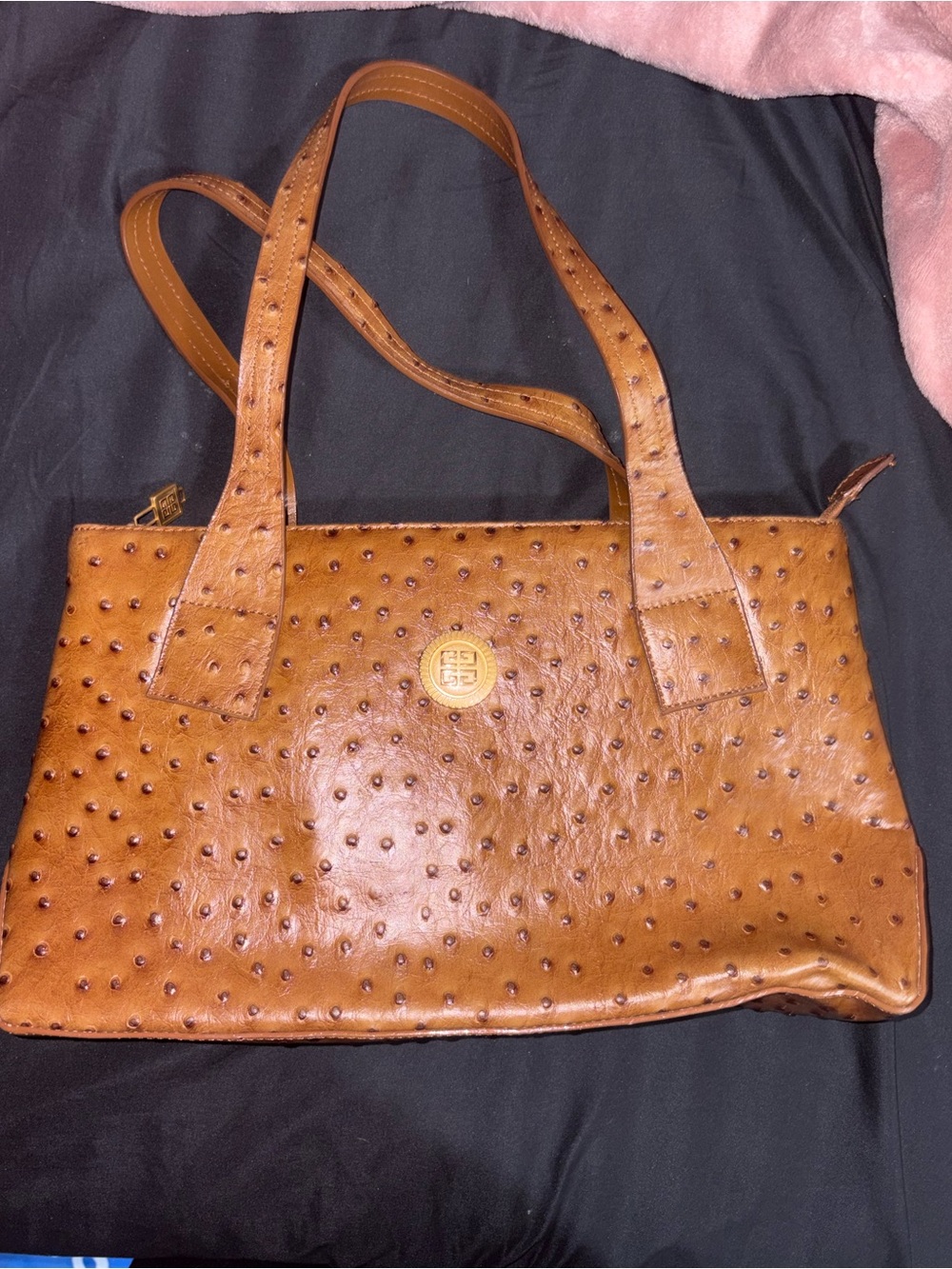 Vintage Givenchy Ostrich-Embossed Shoulder Bag